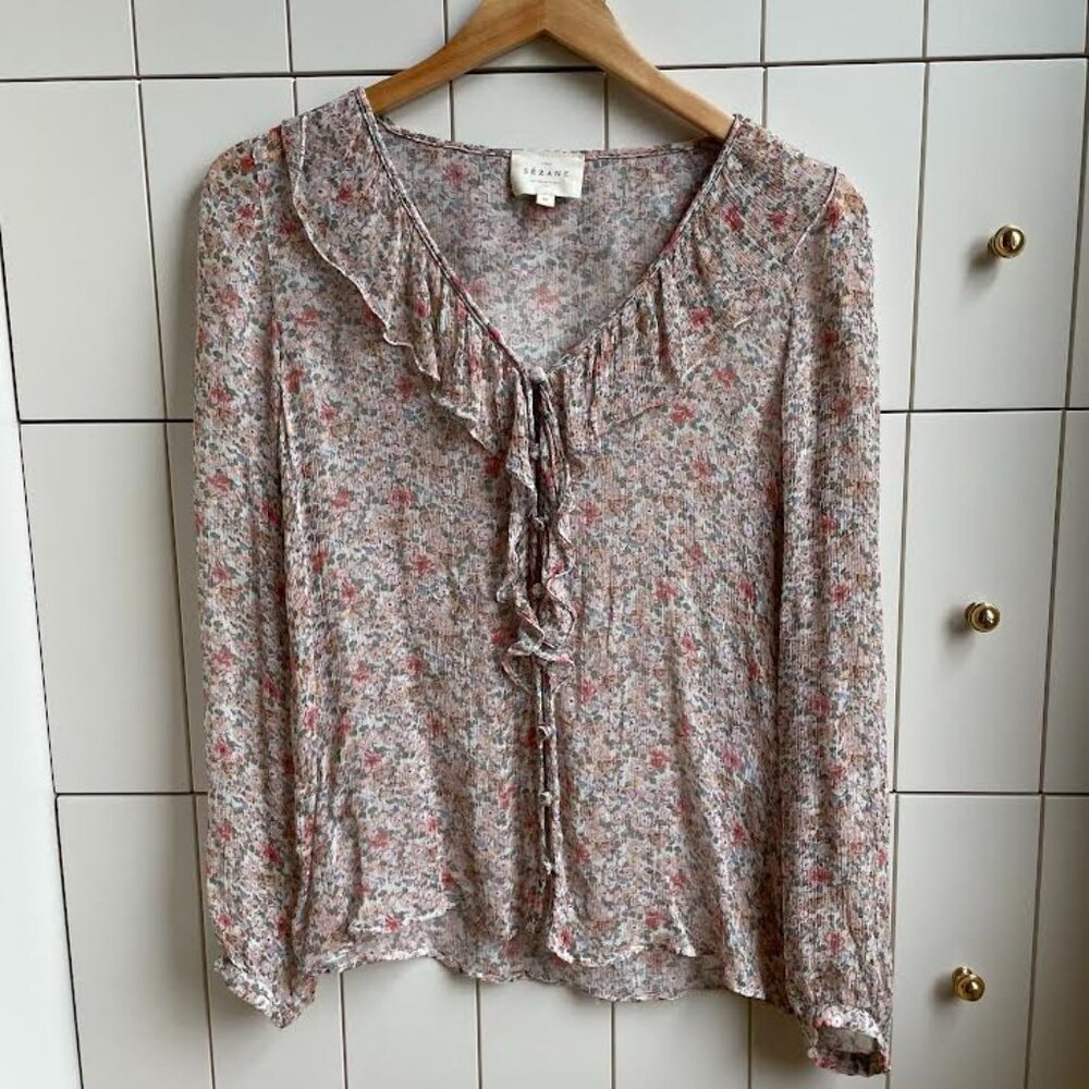 Sézane Priscilla Floral Ruffle Blouse